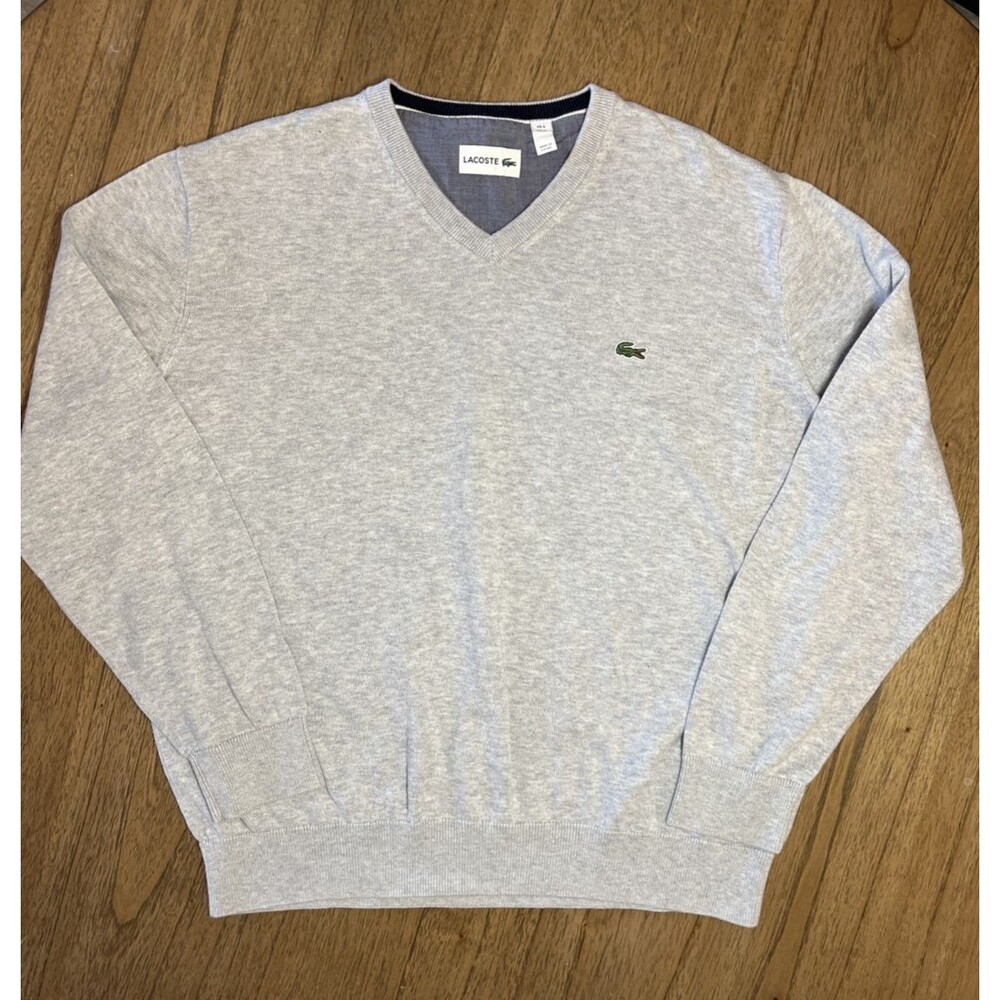 Lacoste Classic Tag Sweater Size 7 XL Gray  Long Sleeve Mens Preppy 100% Cotton